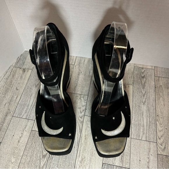 Hermes Tournis wedge sandals black celestial witch Halloween size 38 RARE - Picture 2 of 16